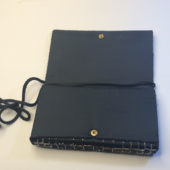 Black Clutch purse with silver gold grey sequins - Picture 2 of 6